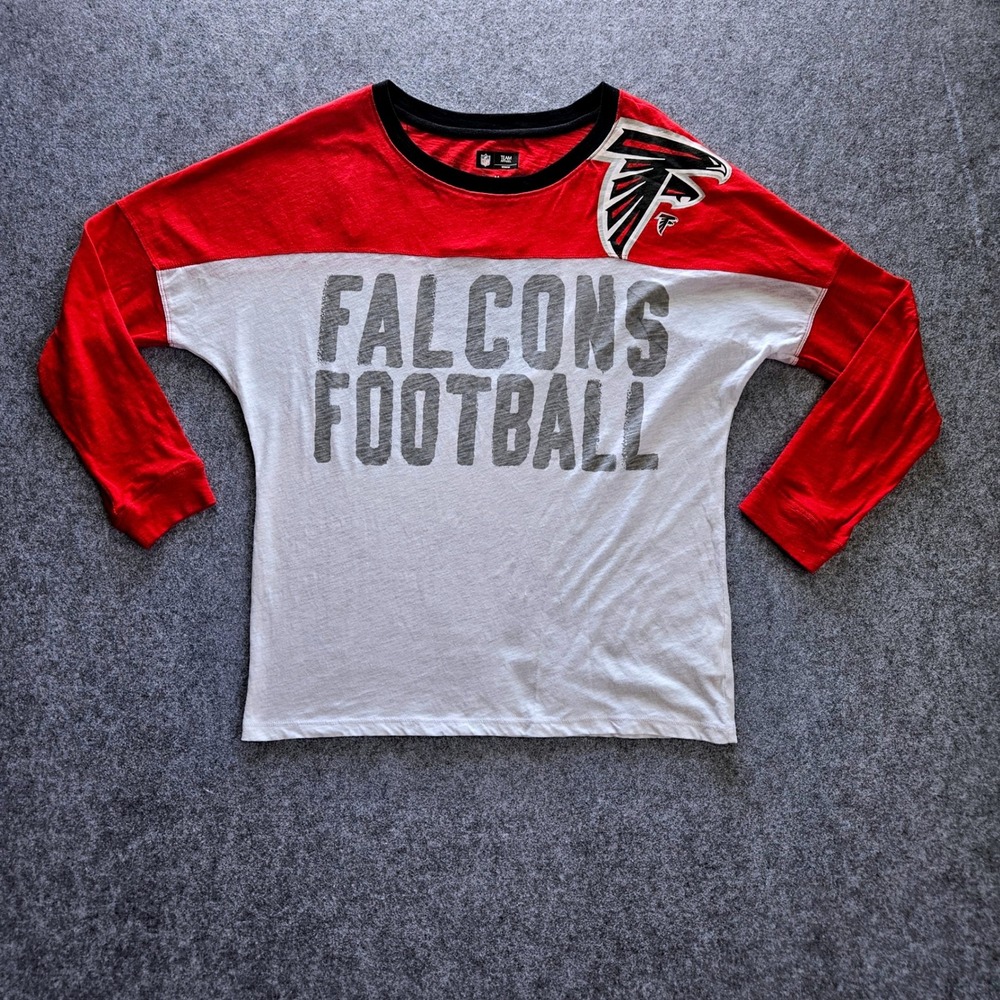 NFL Team Apparel Atlanta Falcons Womens Medium Red White Cutout Back LS Shirt